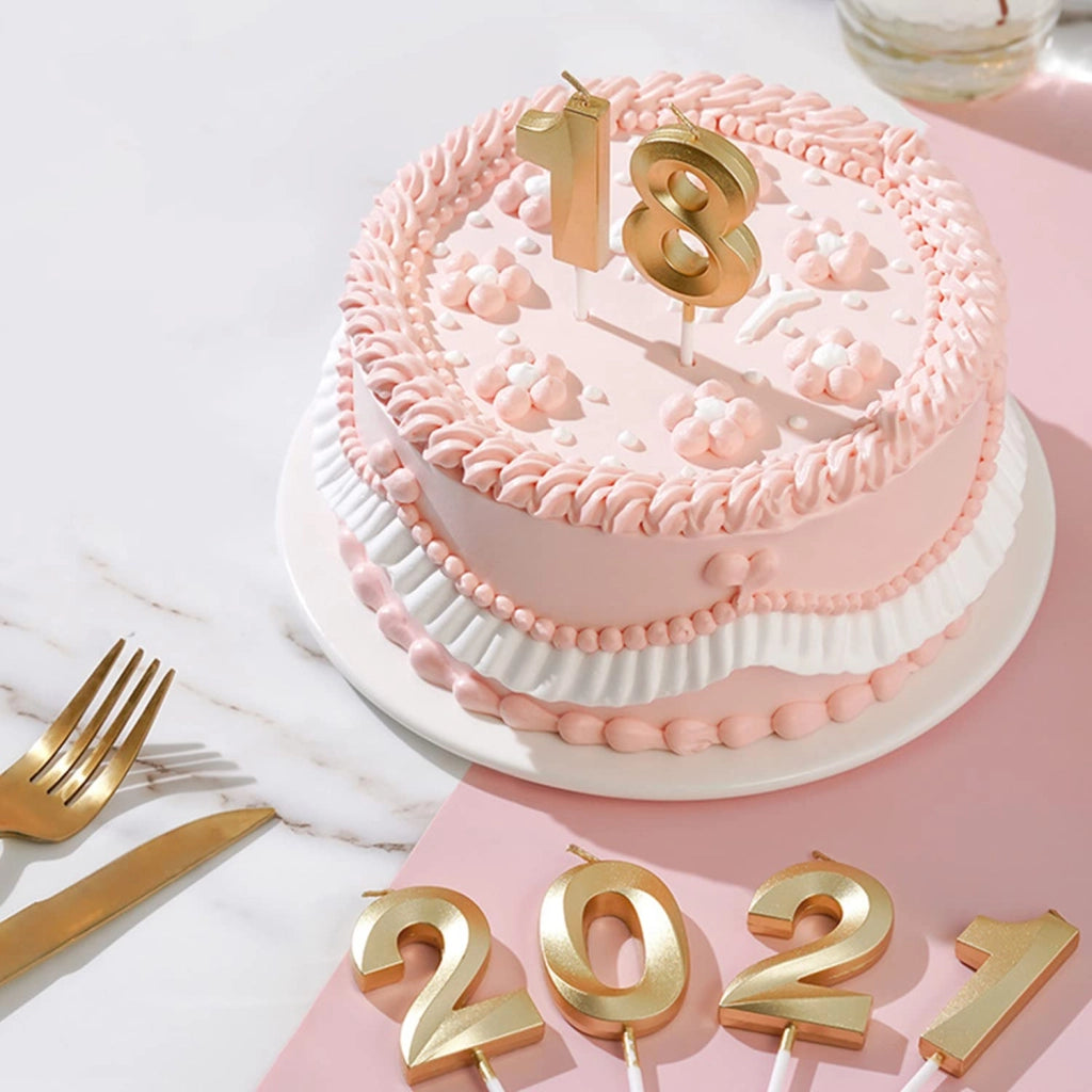 Candeline per torte con numeri da 0 a 9, forma a diamante 3D, color oro, con glitter, 12 cm