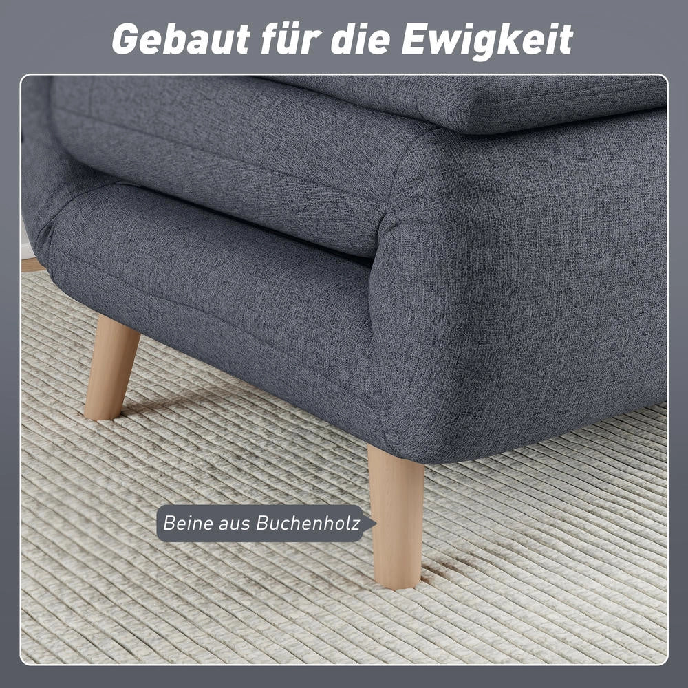 Poltrona letto 3 in 1 trasformabile con schienale regolabile e gambe in faggio, poltrona reclinabile moderna salvaspazio con cuscino, grigio