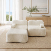 DIVANO angolare modulare 192x167x70 cm in velluto beige con pouf