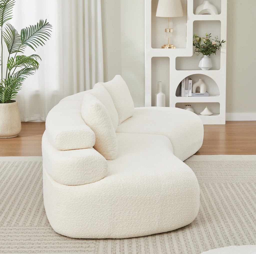 Divano modulare in ciniglia beige a 2 elementi con 3 cuscini