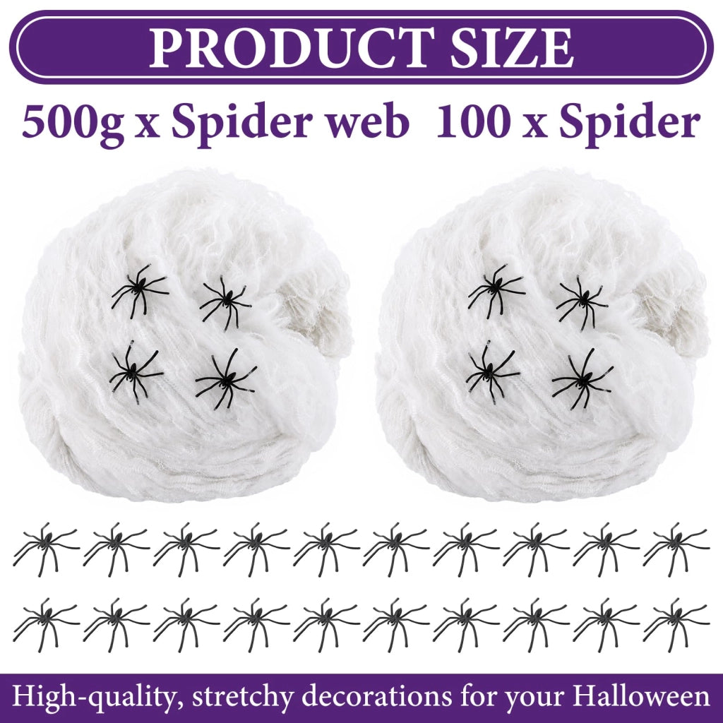 Rete di ragno da 500 g, contenente 100 ragni, decorazione per Halloween, aspetto realistico