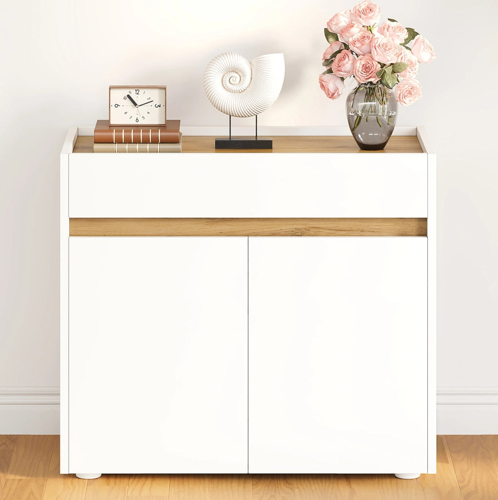 Mobile contenitore bianco 80 x 40 x 70 cm con cassetto e ripiani regolabili