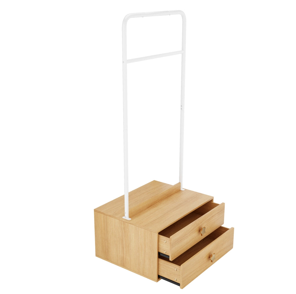 Stender appendiabiti per bambini con 2 cassetti, bianco e legno