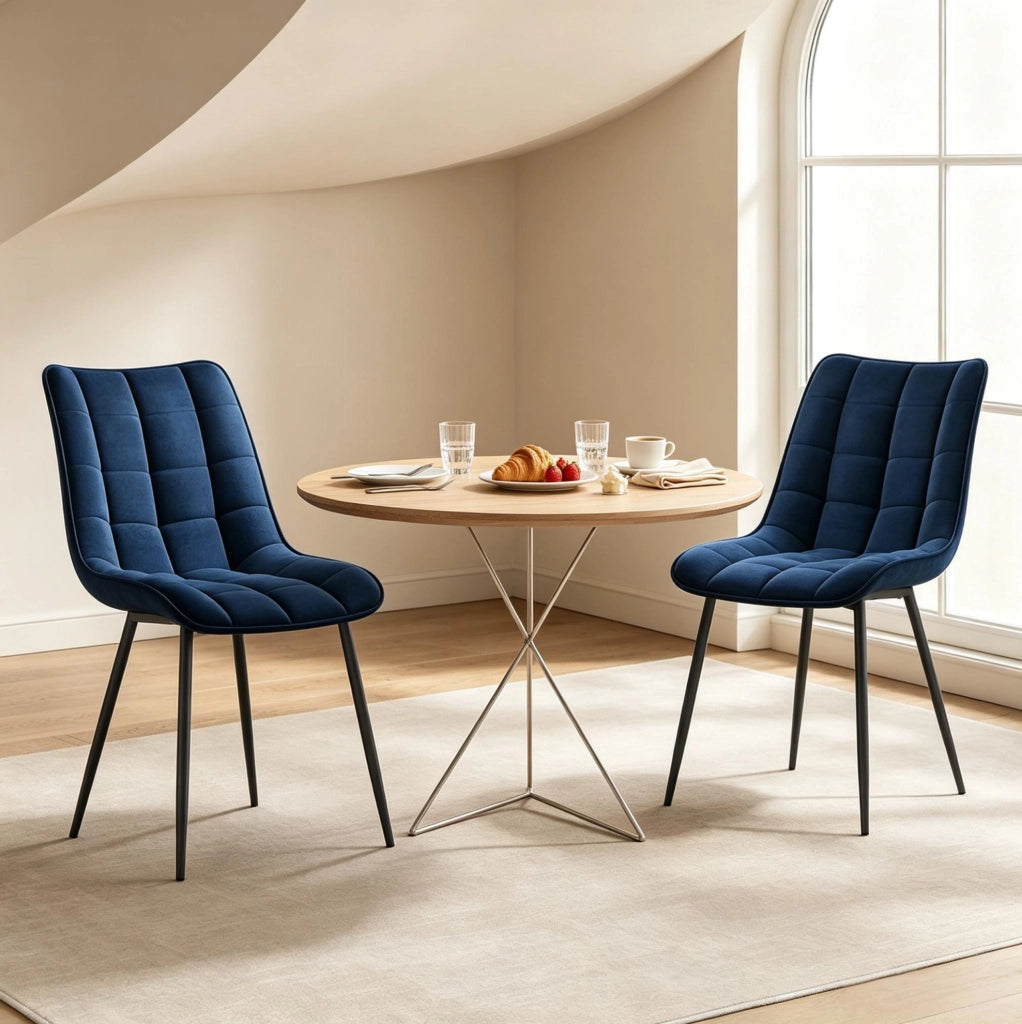 SEDIE da pranzo Set da 2 Blu in velluto con gambe in metallo