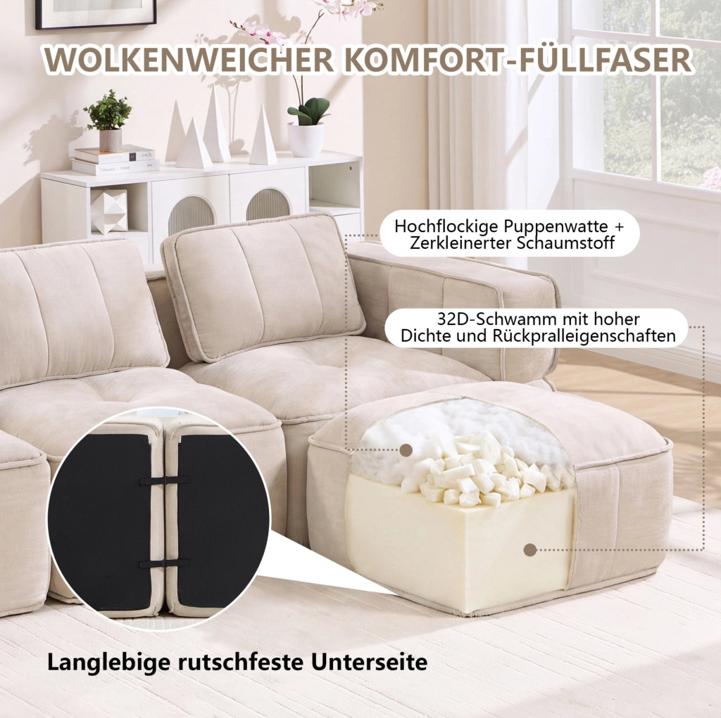Divano modulare beige in poliestere, 344 cm, senza montaggio