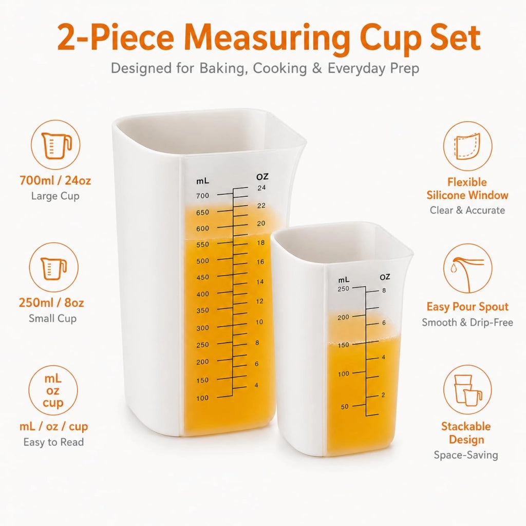 Set di misurini, 2 pezzi, in silicone e PP, da 250 ml e 700 ml