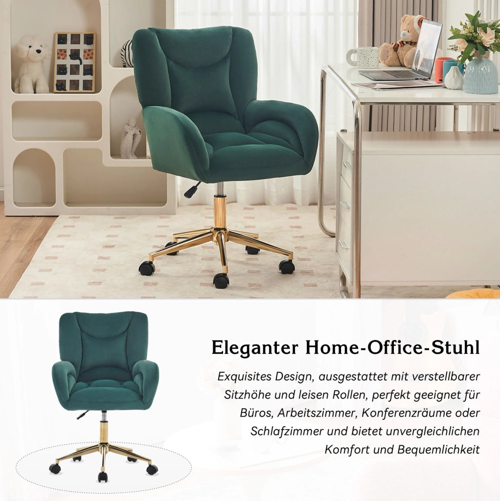 Sedia da ufficio ergonomica 64 x 62 x 97 cm, velluto verde, altezza regolabile, ruote