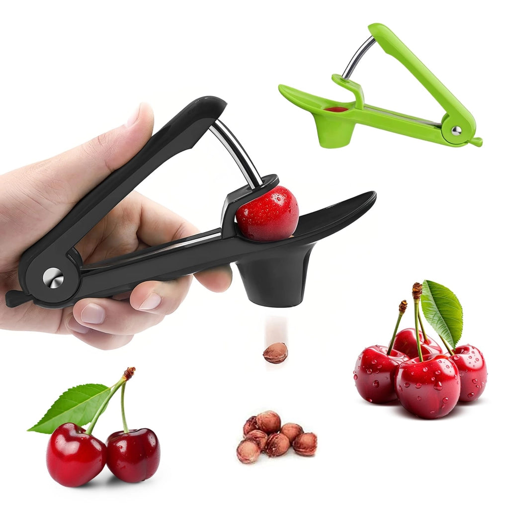 Set di 2 utensili per rimuovere i noccioli dalle ciliegie, in acciaio inossidabile, verde/nero
