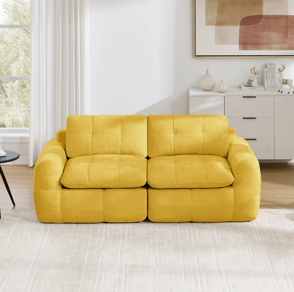 Divano modulare a 2 posti in ciniglia gialla, 194 × 97 × 68 cm