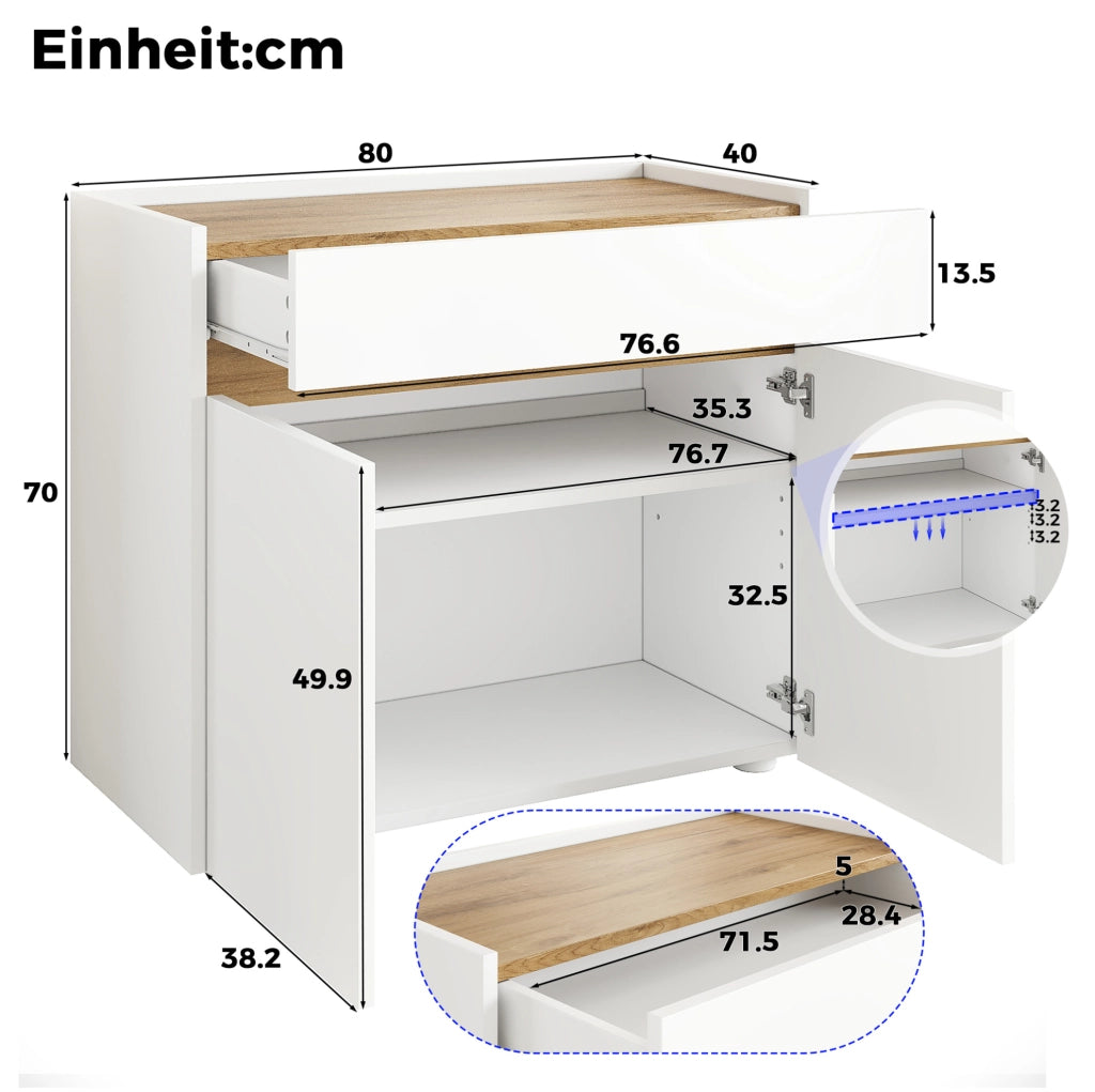 Mobile contenitore bianco 80 x 40 x 70 cm con cassetto e ripiani regolabili