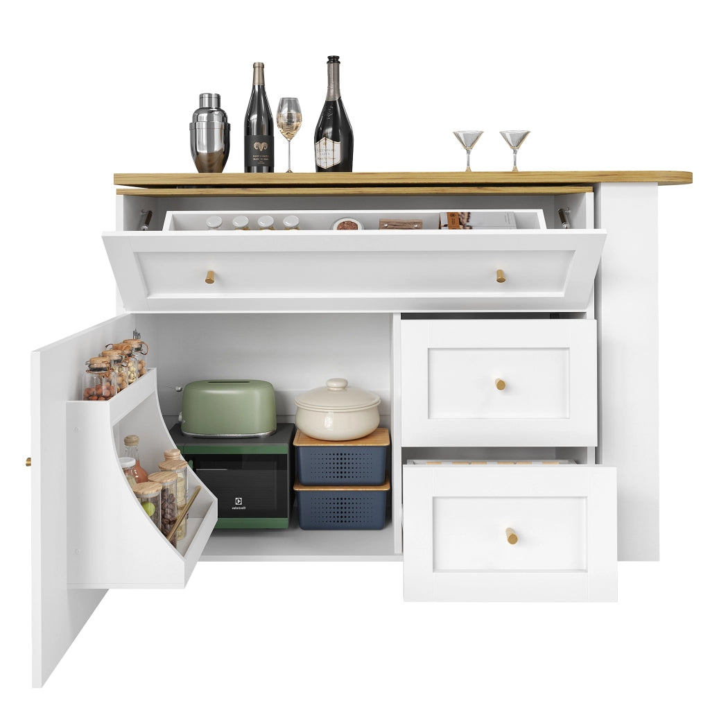 Tavolo da bar estensibile 138–204 × 39 × 105 cm con contenitore MDF bianco piano girevole a 360 gradi