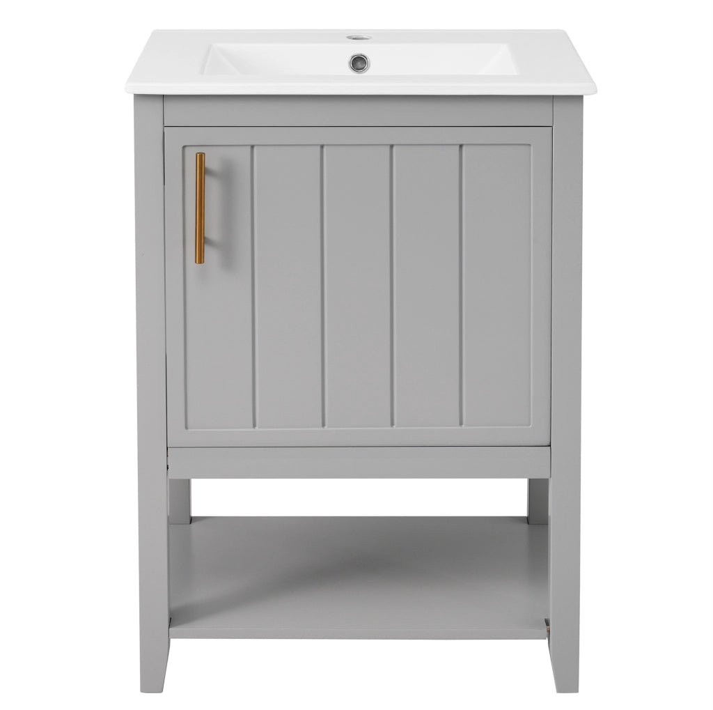 Mobile bagno con lavabo in ceramica, 60 cm, colore grigio chiaro