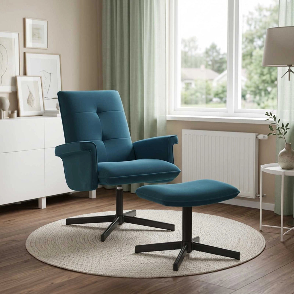 Poltrona girevole con poggiapiedi Blu Velluto 42045607