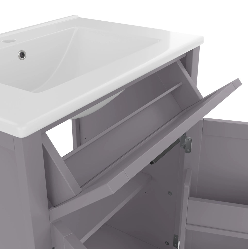 Mobile bagno grigio in MDF con lavabo in ceramica integrato, 60x46x84,8 cm, doppia anta e ripiani regolabili