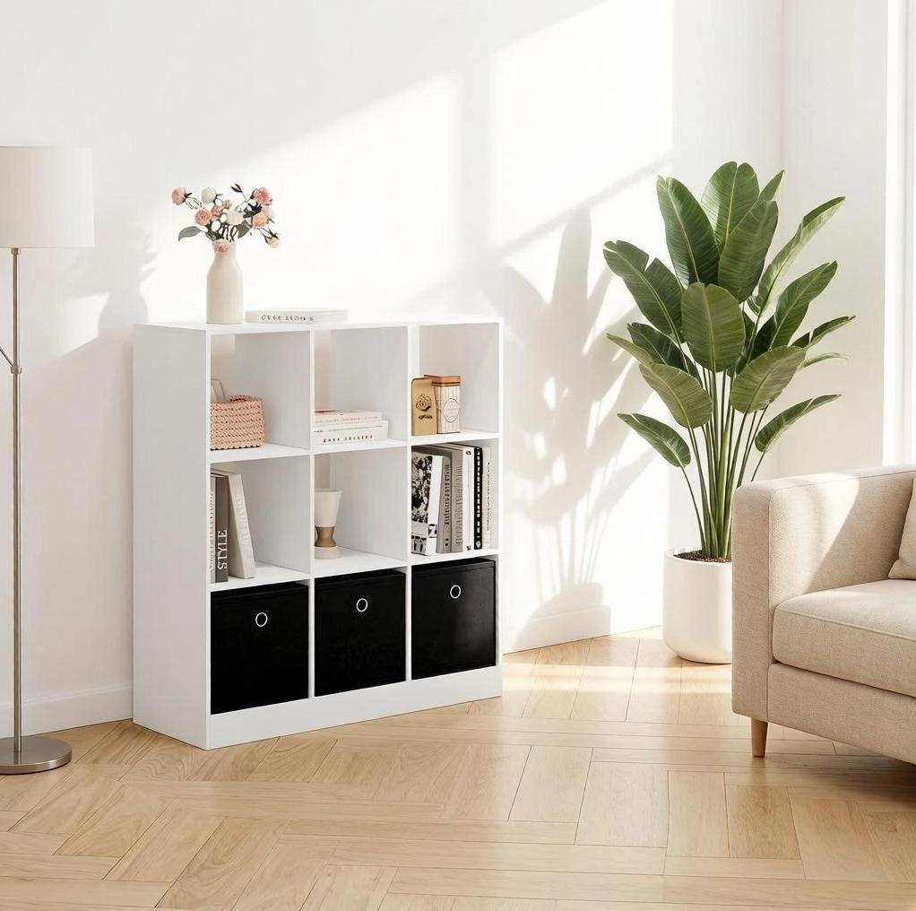 Libreria scaffale 80 x 86,5 x 30 cm bianco e nero in legno ingegnerizzato