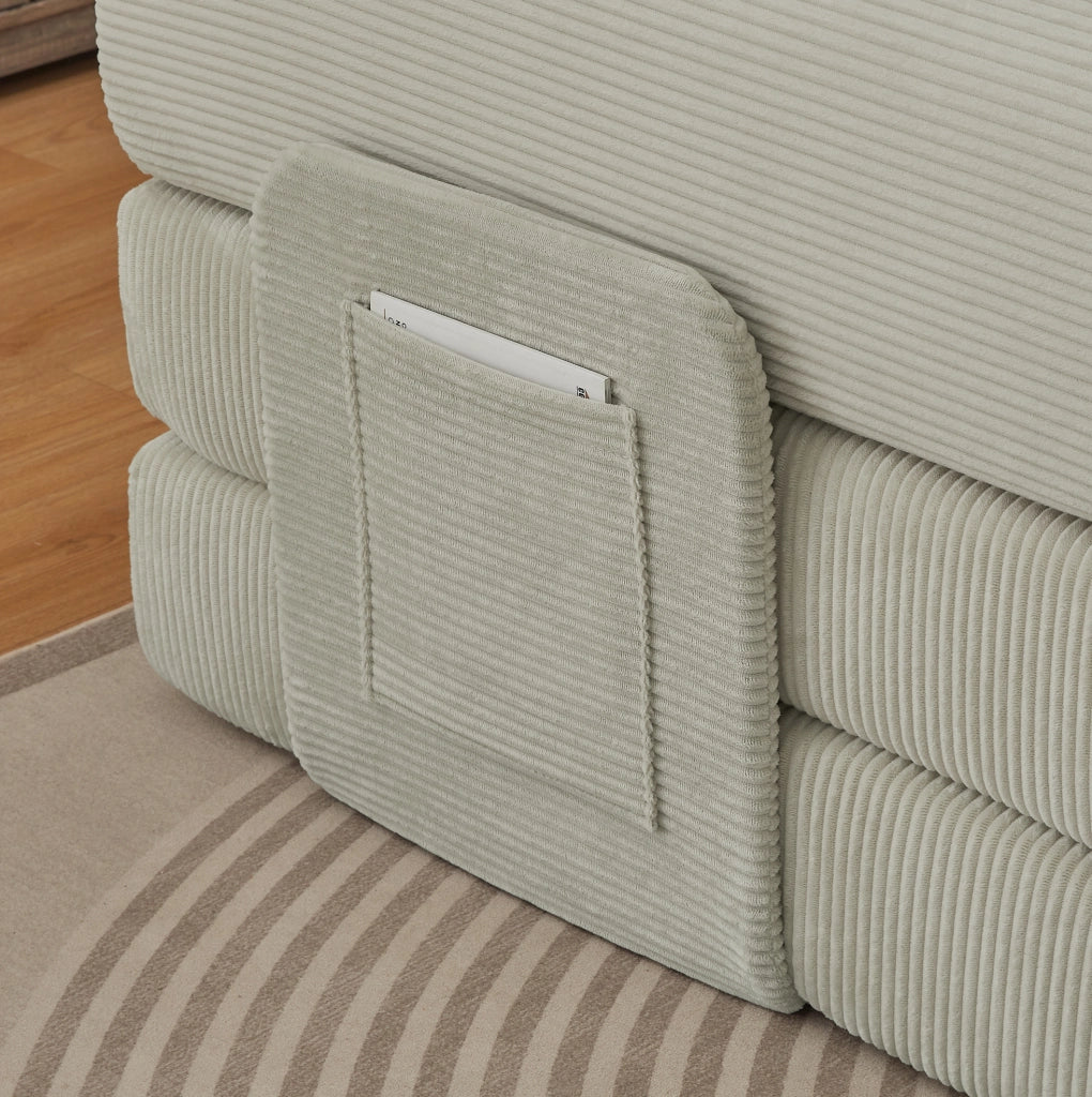 Divano letto pieghevole beige in schiuma con rivestimento in velluto a coste
