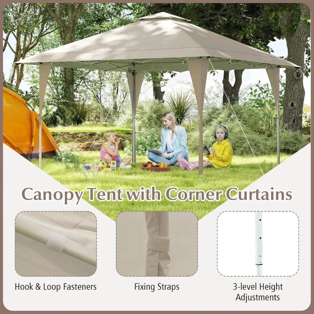 Gazebo da Giardino 4 x 4 m Pop-up con Doppio Tetto, Struttura in Metallo, Regolabile in Altezza, Robusto per Bricolage