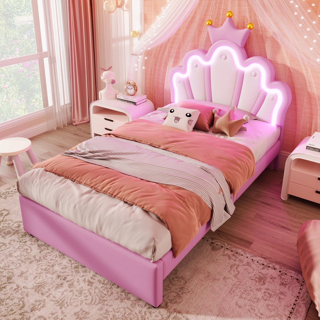 Letto per bambini 90 x 200 cm rosa a forma di corona