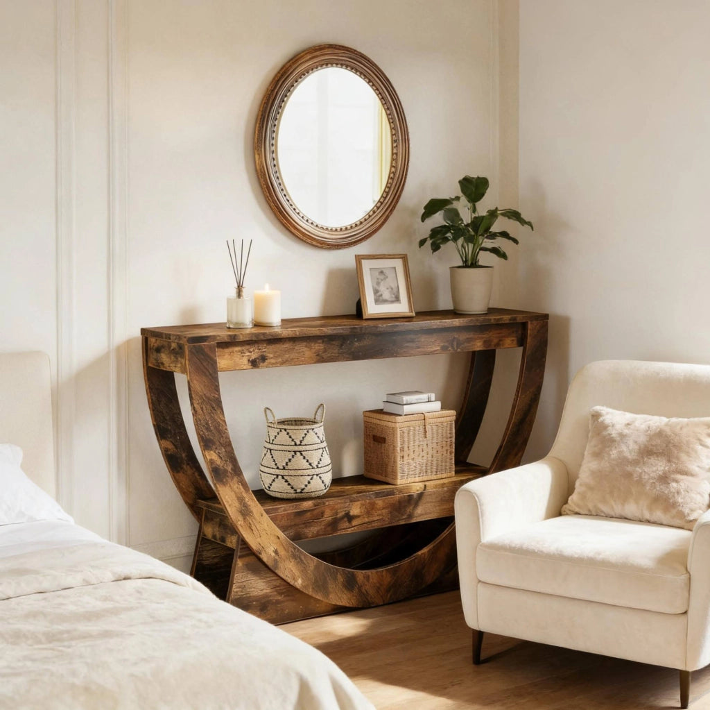 Mobile TV 160 x 30 x 80 cm in MDF marrone rustico, 2 livelli, stile country