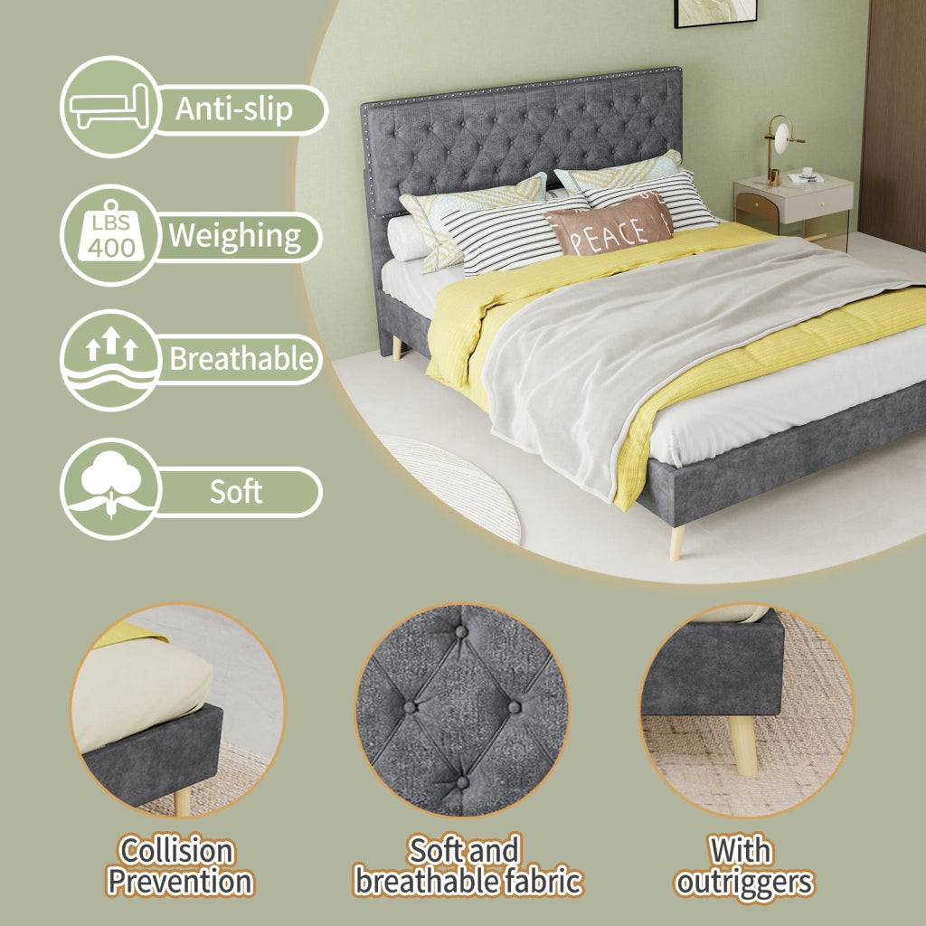Letto morbido tessuto metallo grigio 140 x 200 cm