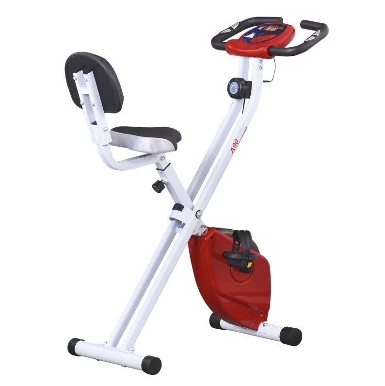 Cyclette pieghevole a resistenza magnetica 8 livelli rossa e bianca con LCD