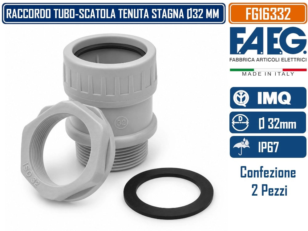 CONFEZIONE 2 PEZZI RACCORDO TUBO - SCATOLA PASSO METRICO M32x1,5 TENUTA STAGNA IP67 PER TUBO RIGIDO Ø 32MM RAL7035