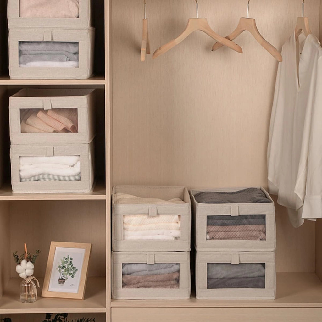 Set di 2 scatole pieghevoli per l'organizzazione, dimensioni 41x28x17 cm, con finestra trasparente