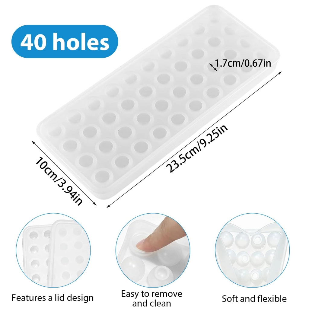 Stampo in silicone con 40 cavità di diametro 1,7 cm e coperchio, colore bianco
