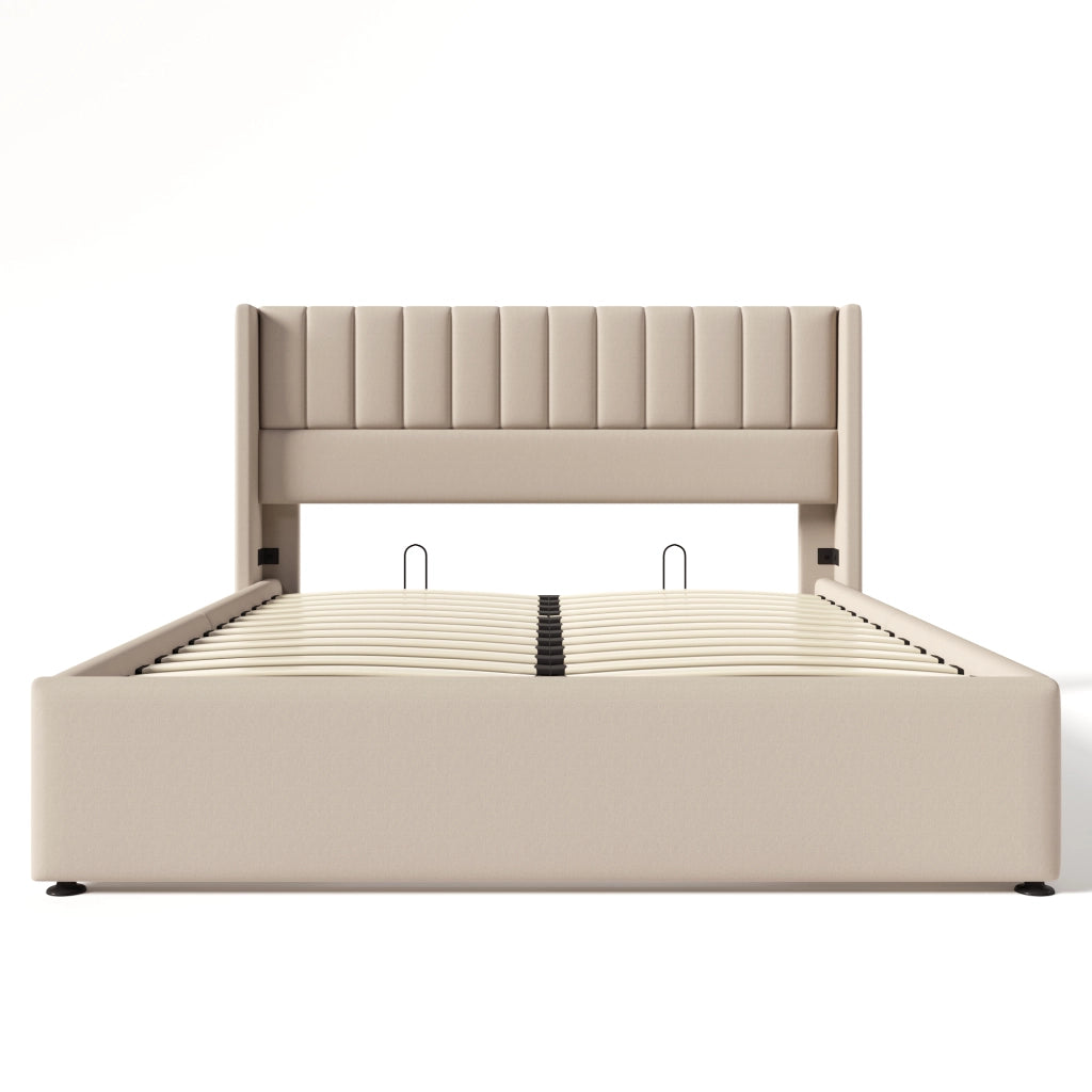 Letto contenitore matrimoniale beige 160x200 cm con sollevamento idraulico