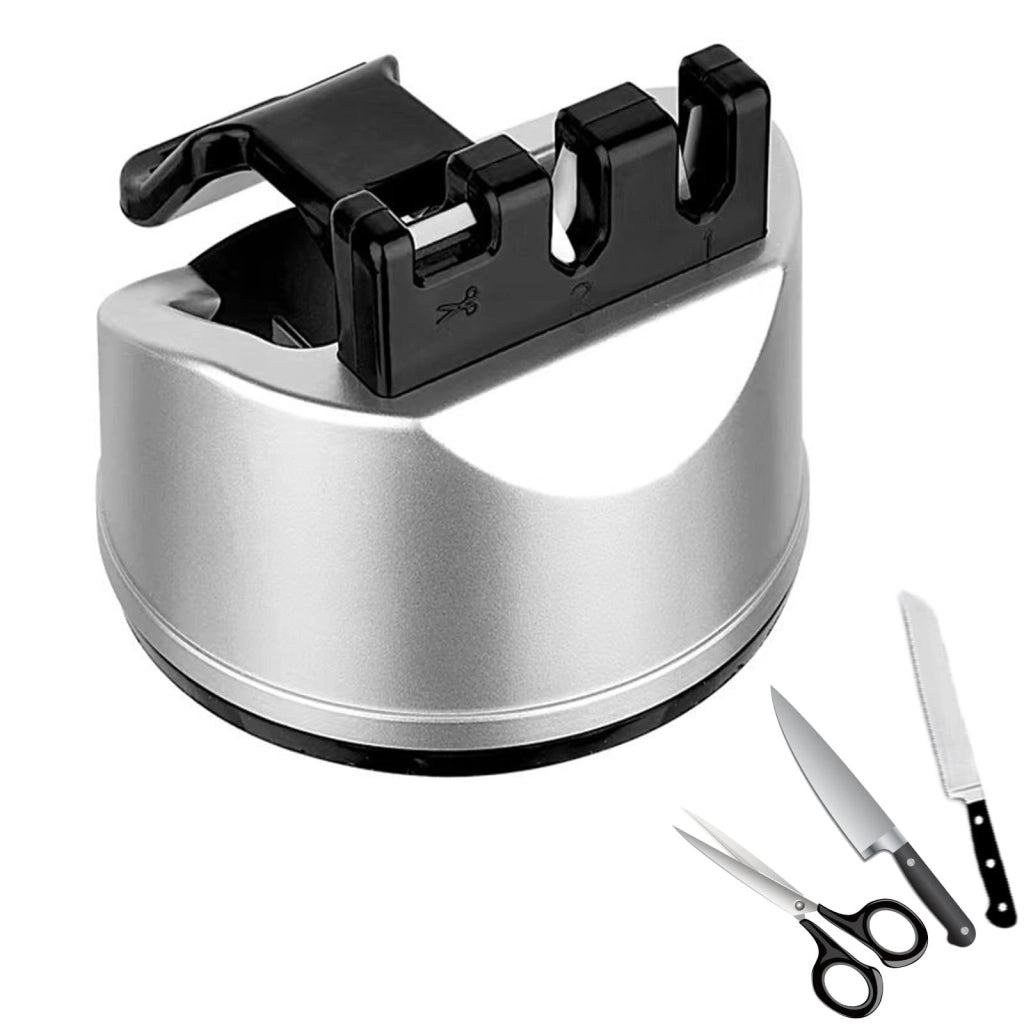 Affilacoltelli 3-in-1 con ventosa, manuale, per coltelli da cucina