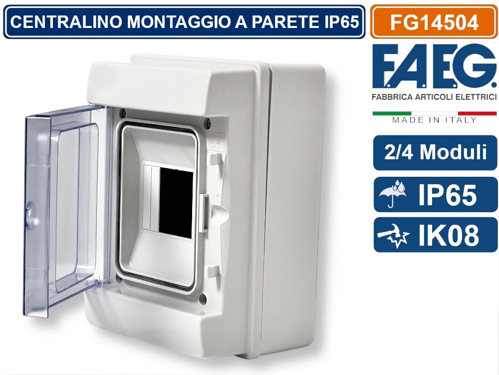 CENTRALINO A PARETE  4 MODULI TENUTA STAGNA IP65 COLORE GRIGIO CON SPORTELLO FAEG - FG14504