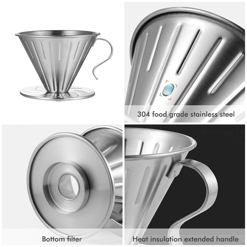 Tazza filtro in acciaio inossidabile, filtro per caffè riutilizzabile, forma conica