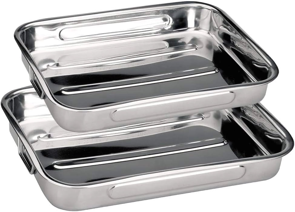 Set di teglie da forno in acciaio inossidabile, composto da 2 pezzi (30x20 cm + 40x30 cm), con maniglie pieghevoli