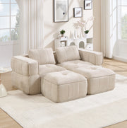 Divano modulare beige in poliestere con pouf