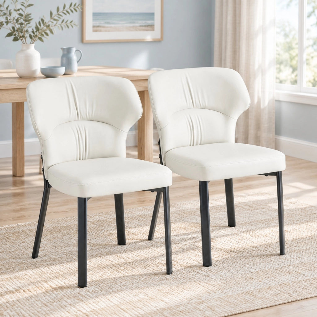 Set di 2 sedie da pranzo beige imbottite con rivestimento in PU e gambe in metallo