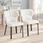 Set di 2 sedie da pranzo beige imbottite con rivestimento in PU e gambe in metallo