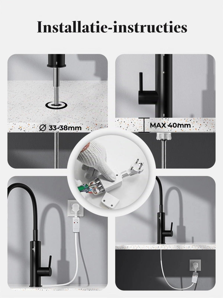 Rubinetto da cucina elettrico con resistenza integrata, 3200 W, display LCD, colore nero