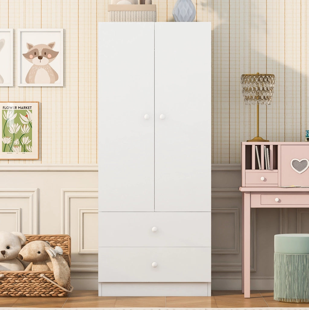 Armadio bianco e rosa con due cassetti, 70 x 40 x 170 cm