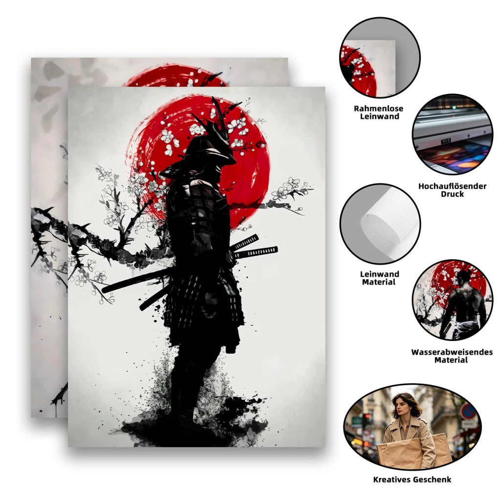 Set di 3 poster a tema samurai, formato 60x90 cm, su tela, senza cornice