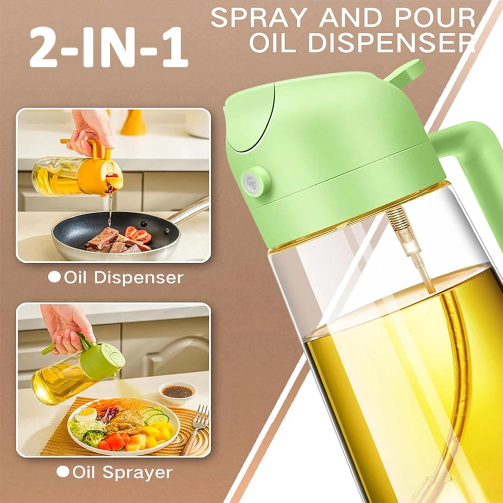 Spruzzatore per olio 2-in-1, flacone in vetro da 450 ml, adatto per alimenti, colore verde