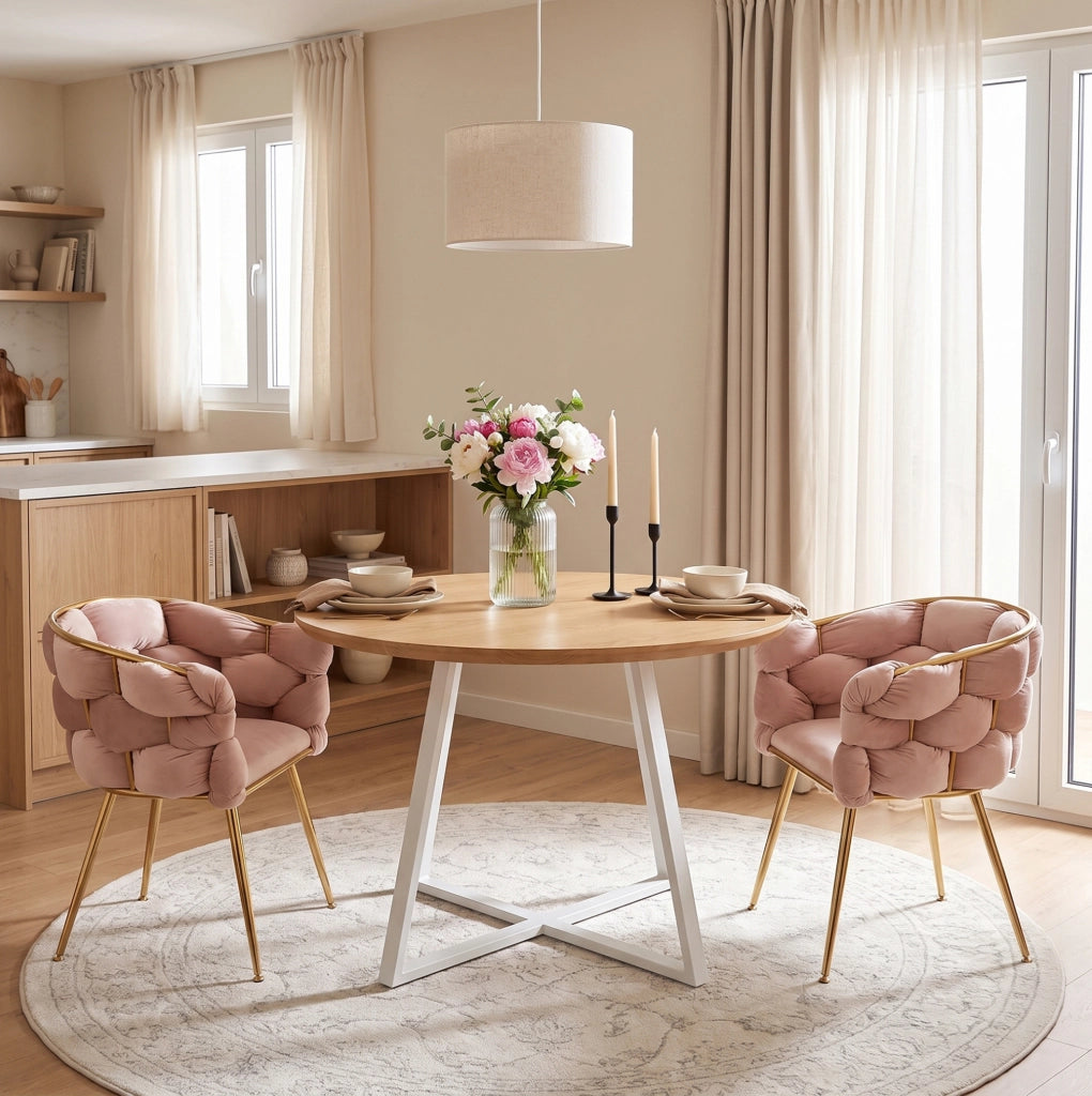 Poltrona d'appoggio moderna 59x58x75 cm rosa, metallo dorato, set da 2
