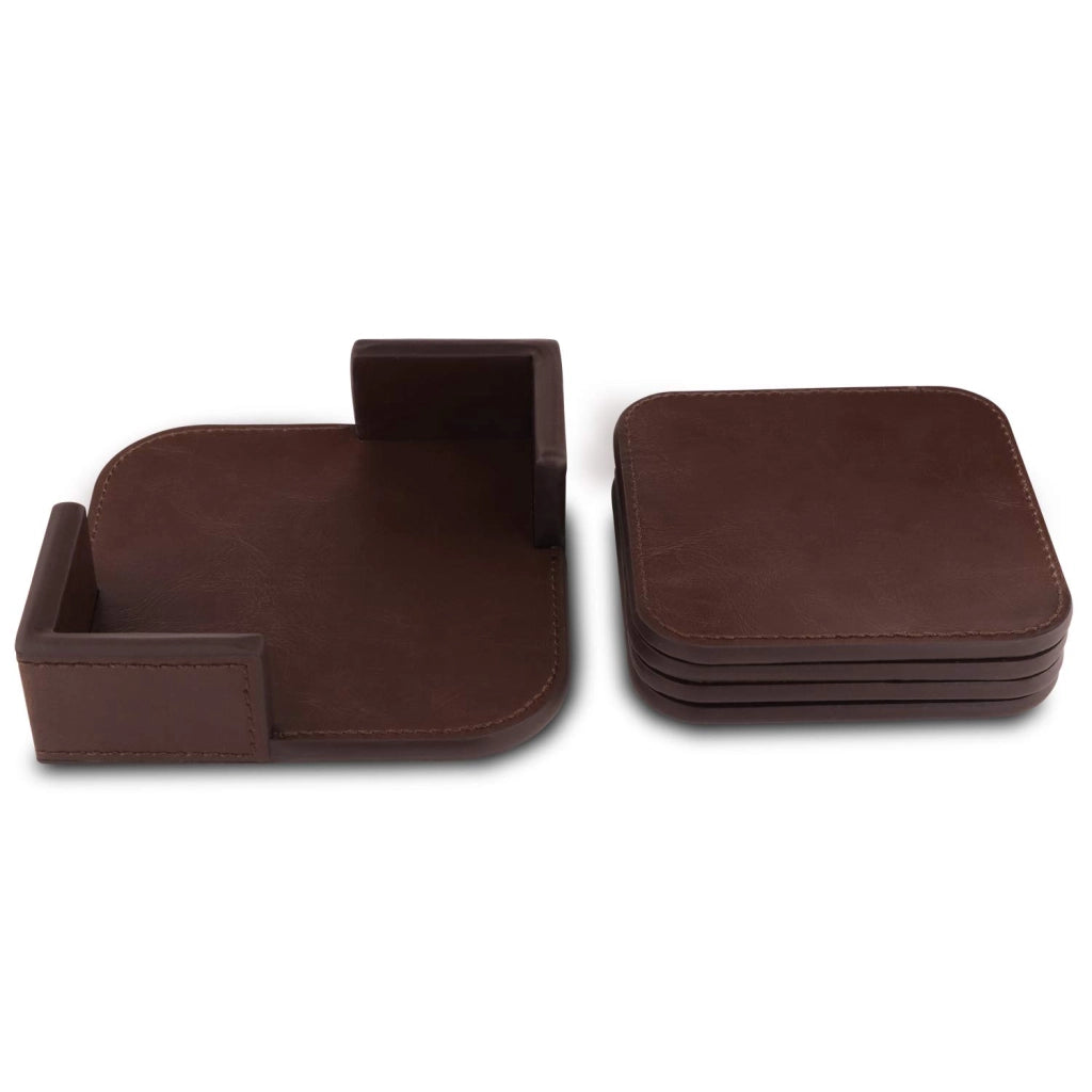 Sottobicchieri in pelle, set da 4, antiscivolo, color marrone scuro