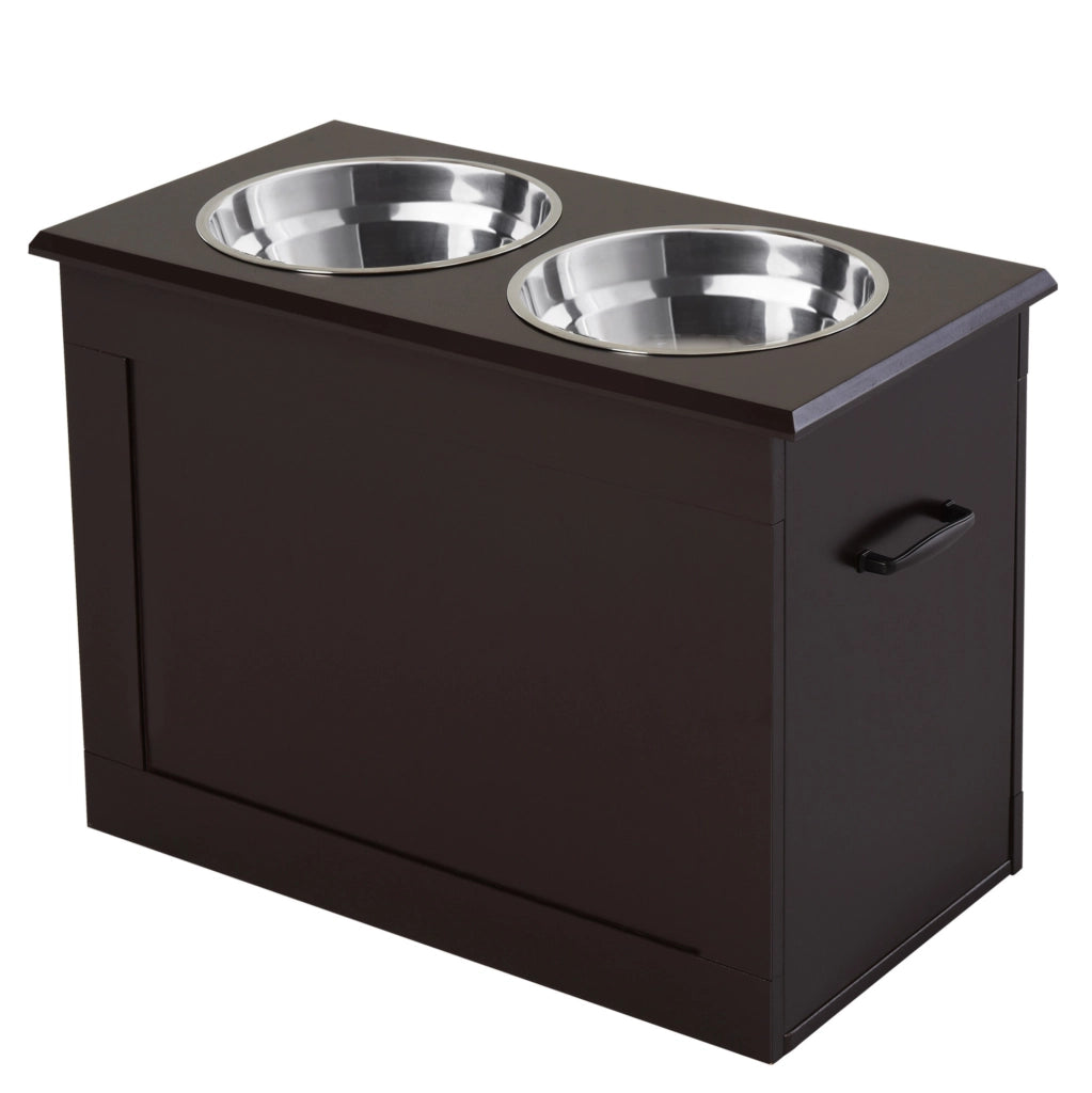 Station de Repas surélevée pour Chien 60x30x41 cm - MDF Brun avec Rangement et Gamelles