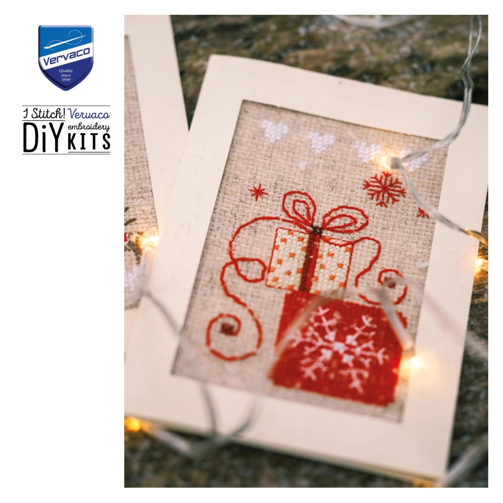Set di biglietti da collezione con ricami a punto croce, confezione da 3, dimensioni 10x15 cm, tema natalizio