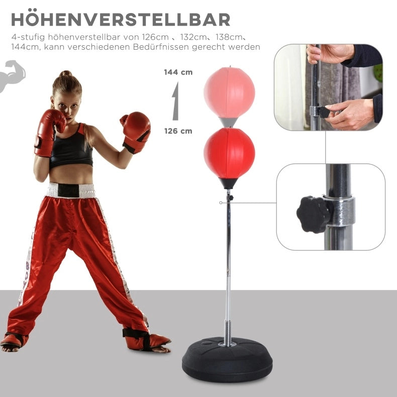 Set da boxe con punching ball regolabile 126–144 cm, rosso