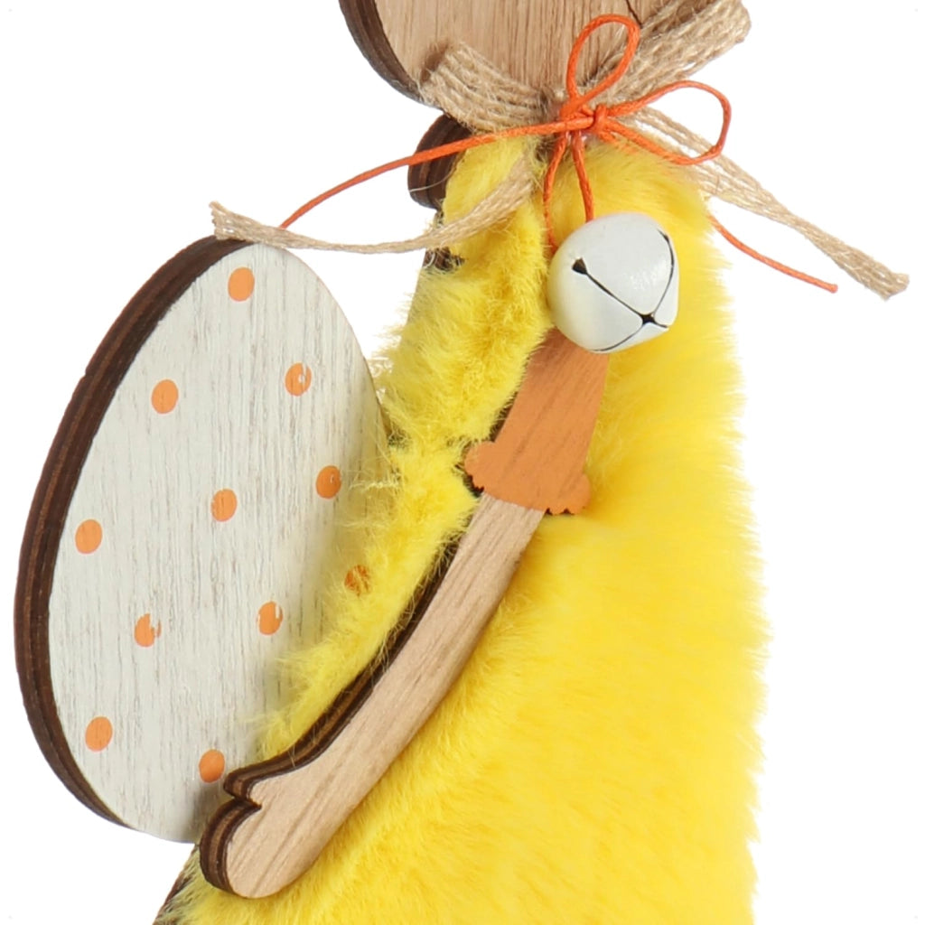 2 statuette di coniglietti pasquali in legno, giallo/blu, altezza 27,5 cm