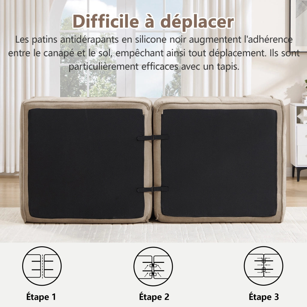 Divano modulare senza telaio con pouf in poliestere color sabbia