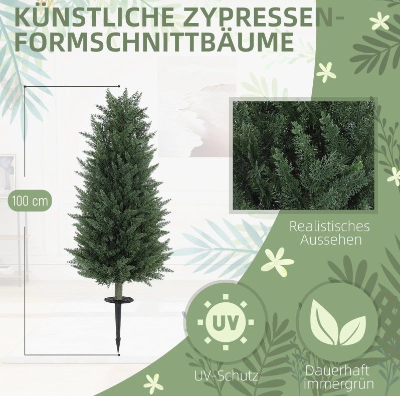 PIANTA Cipresso artificiale 100 cm verde in plastica, set da 2 pezzi