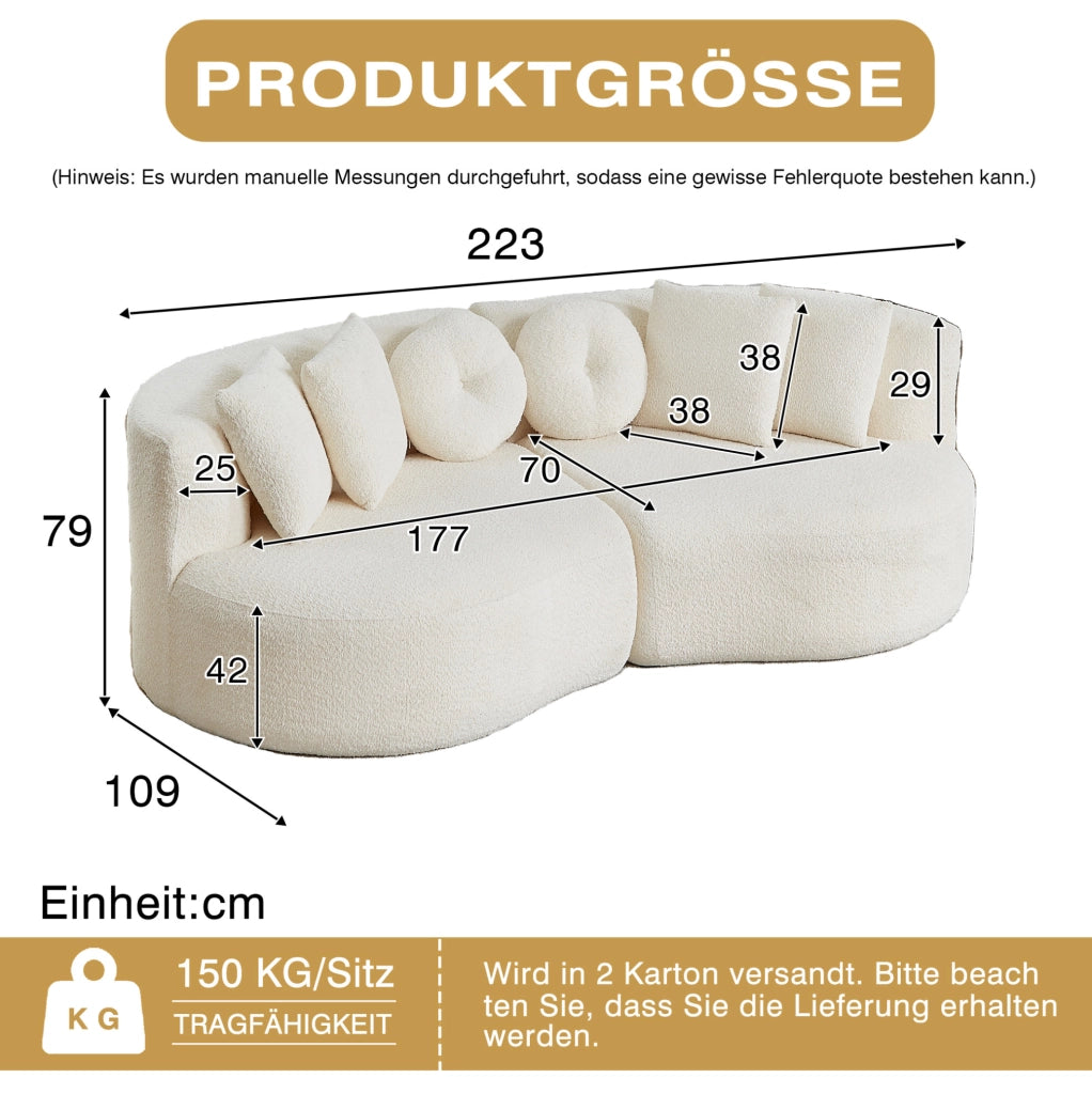 Divano modulare in ciniglia beige con 6 cuscini