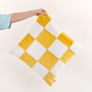 Cuscino in ecopelliccia, motivo a quadri, giallo, 50x50 cm, con cerniera